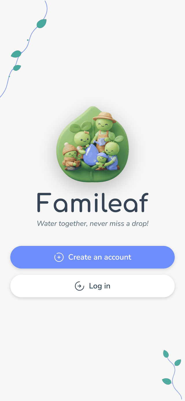 Famileaf screenshot: the app's welcome screen, simple and warm.